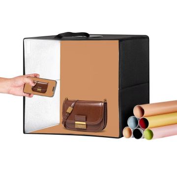Lightbox studyjny 410x400x390 mm z 6 dwustronnymi tłami, 3000–5600 K