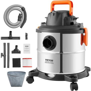 Wet and dry vacuum cleaner, 20 L, stainless steel, portable, 6 HP, silver-black