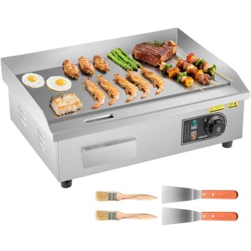 Commercial electric frying pan, 535x300 mm, stainless steel, adjustable temperature 50–300 °C