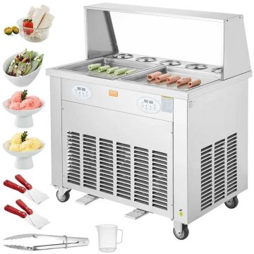 Commercial stainless steel ice cream roll maker, 2 pcs, with compressor