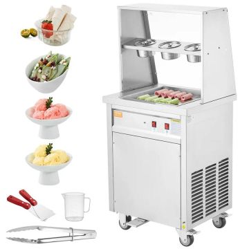Fried Ice Cream Roll Maker, Stainless Steel, 13.8" x 13.8" Baking Plate, Commercial