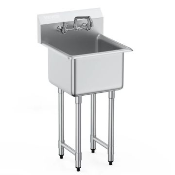 Stainless steel commercial single bowl utility sink with mixer, 45.7x104.1 cm