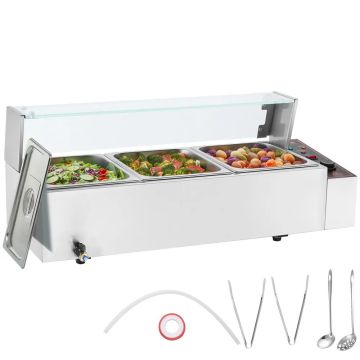 Electric 3-pan steamer, 3 x 8QT, stainless steel, silver color