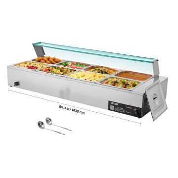 Electric stainless steel steam food warmer, 1700 W, 8 containers