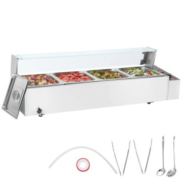 Commercial 4-pan electric steamer, stainless steel, silver