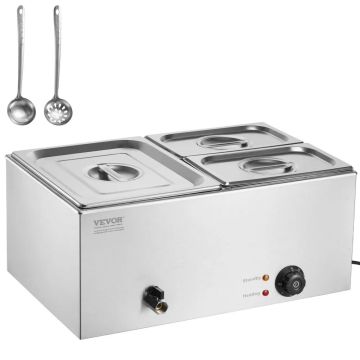 Electric 3-pan food warmer, stainless steel, 1200 W, for buffet