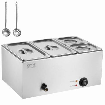 Commercial 4-pan electric food warmer, 15.5 L stainless steel, silver