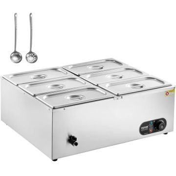 Professional 6-pan food warmer, stainless steel, silver, 1500 W