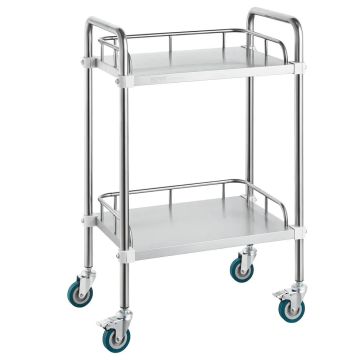 Laboratory trolley with wheels, 2 shelves, stainless steel, 385x548x865 mm
