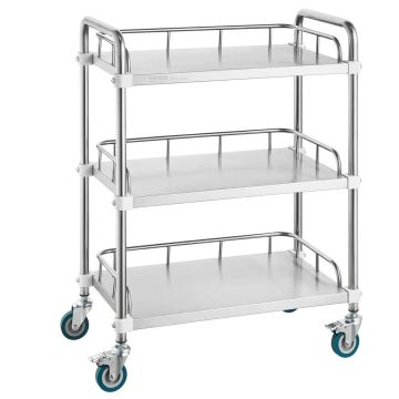 Laboratory stainless steel trolley with 3 shelves, casters, 70x395x867 mm