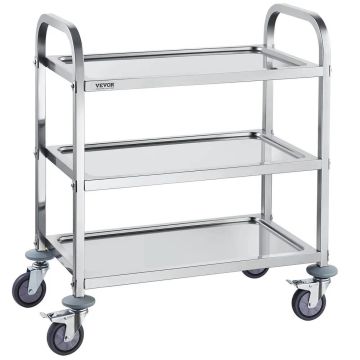 Wózek laboratoryjny ze stali nierdzewnej, 3-warstwowy, z kółkami, udźwig 181,4 kg