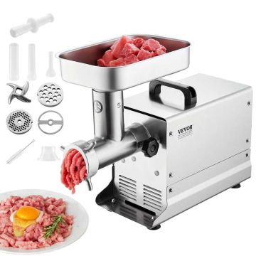 Electric stainless steel meat grinder, 5 lbs/min, with sausage making attachment