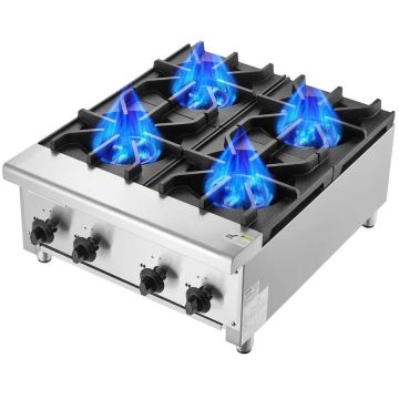 Commercial stainless steel gas stove, 4 burners, 28 kW