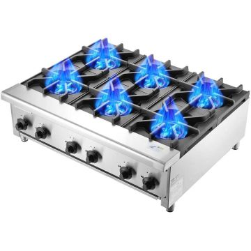 Commercial stainless steel gas stove, 6 burners, 42 kW