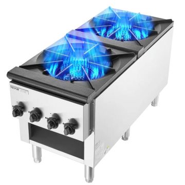 Commercial gas stove, 2 burners, stainless steel, 52 kW
