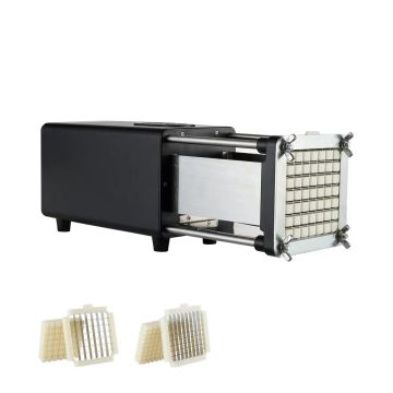 Electric potato slicer with stainless steel blades and non-slip feet
