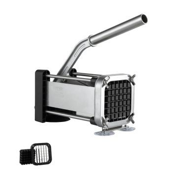 Manual potato slicer with stainless steel blades and suction cups