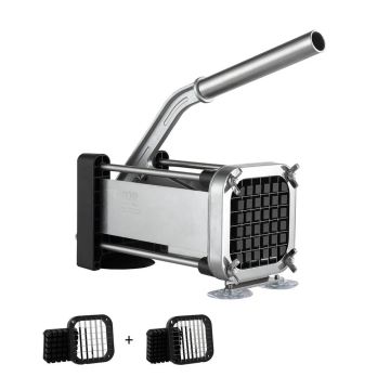Manual potato slicer with suction cups, stainless steel, 1/2 and 3/8 inch blades