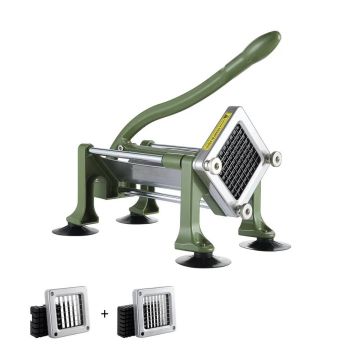 Manual potato slicer with stainless steel blades and suction cups