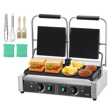 Commercial electric sandwich grill "piadine", 3600 W, stainless steel, double panini oven