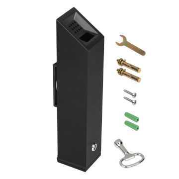 Cigarette butt holder, stainless steel, black, rectangular, wall-mounted