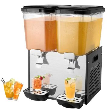 Commercial stainless steel juice dispenser, 2x18 L, for cold drinks