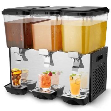 Commercial stainless steel beverage dispenser, 3 x 18 L, for cold drinks