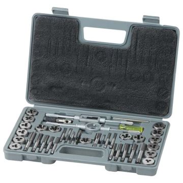 Thread tap and die set, 40 pieces, steel, with case