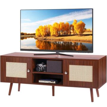 Stojak pod TV z rattanu, kolor orzechowy, do telewizora 55 cali