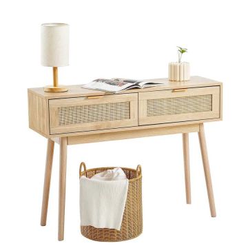 Konsola rattanowa z 2 szufladami, naturalna