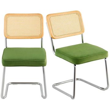Rattan chair set of 2, velvet, green color, retro style