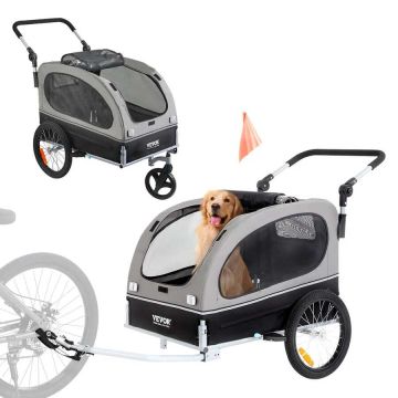 Dog bike trailer stroller, up to 40 kg, black/grey
