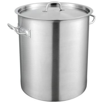Stainless steel pot 39.7 L with lid and handle, commercial grade