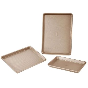 Baking tray set, 3 pieces, carbon steel, silicone handles