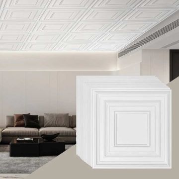 Ceiling tiles (PVC), 61x61 cm, 12 pcs., white, with dowels