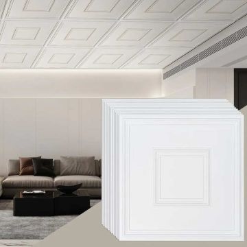 Ceiling tiles PVC 24x24 cm, 12 pcs., white recessed