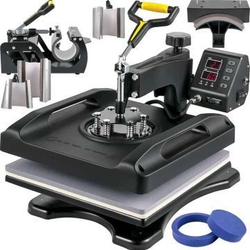 8-in-1 heat press 38.1x38.1 cm, 1000W, black, 360° rotation