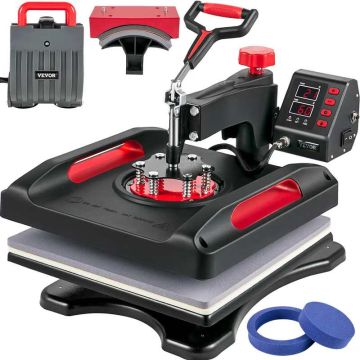 Heat press machine 38x38 cm, 5 in 1, red, 1000W sublimation