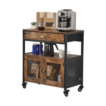 Coffee Bar Cabinet with 4 Tier Storage and Casters, 24x14x28 inches