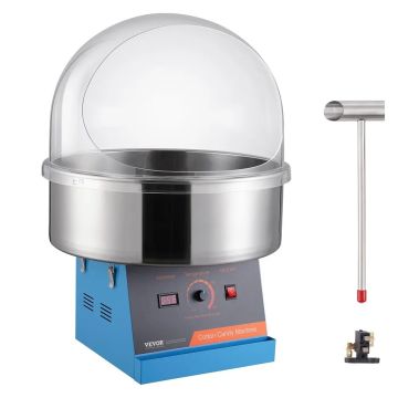 Electric cotton candy maker, 1000W, blue, stainless steel bowl, with lid and scoop, commercial
