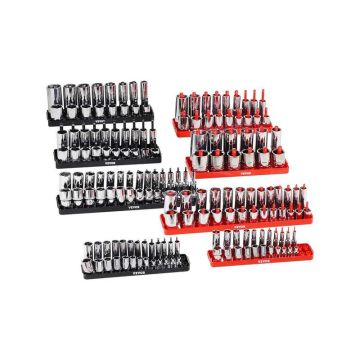 Bit holder 1/4, 3/8, 1/2 inch with labels, 176 pcs., black-red