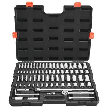 Socket set 76 pcs., 9.5 mm, SAE and metric, CR-V steel, in case
