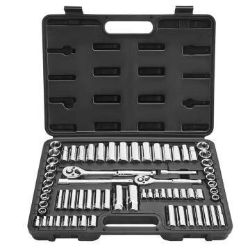 Socket set 69 pcs., CR-V steel, SAE and metric, deep and standard