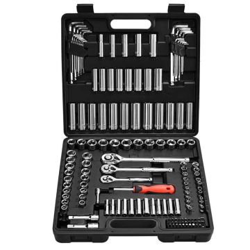 Socket and ratchet set, 149 pcs., CR-V steel, SAE and metric, deep and shallow, in case