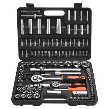 Socket and ratchet set 108 pcs., CR-V steel, 4–32 mm, for car repair