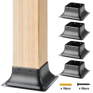 Steel post holders 101.6x101.6 mm, 4 pcs., powder coated, internal 91x91 mm, for terraces and verandas