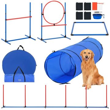Dog agility training set, 5 pieces with obstacles and tunnel