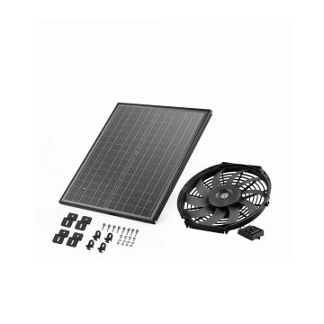 12 Inch Solar Powered Dual-Slope Fan with Thermostat, 1300 CFM, Black