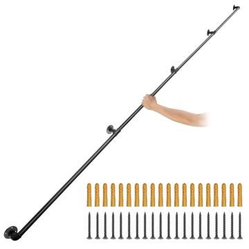 Pipe Stair Railing, 12 Feet, Carbon Steel, Wall Mounted