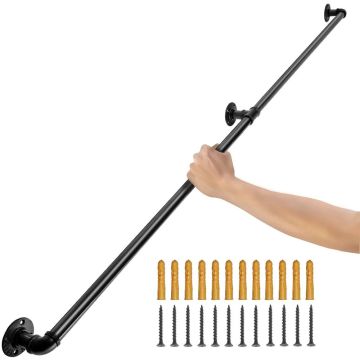 Carbon steel pipe stair railing, 182.9 cm, industrial, wall-mounted